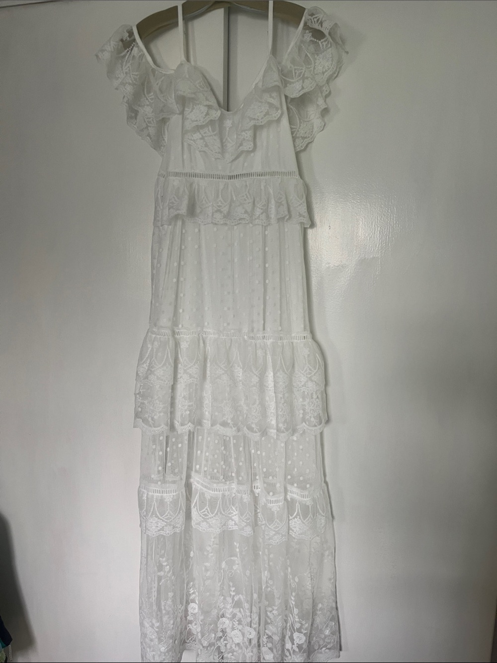 White Lace Tiered Maxi Dress - Brand: